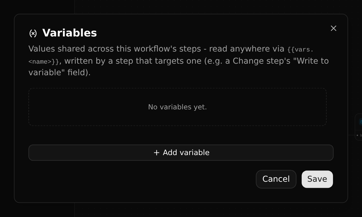 The variables of a workflow
