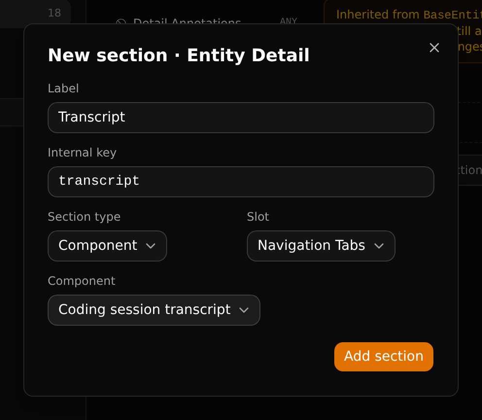 A section that places a component