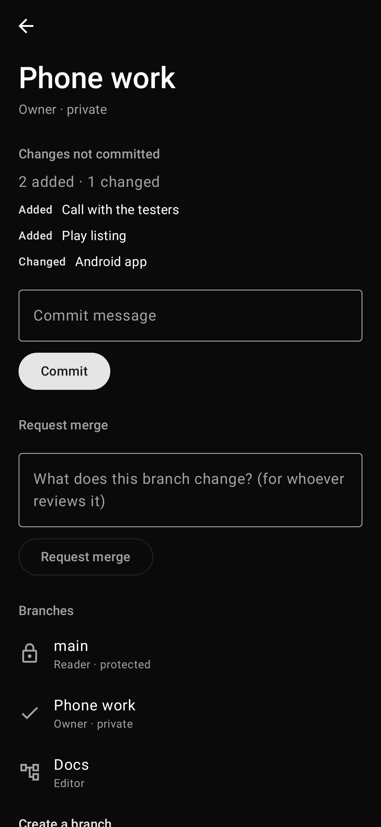The branch screen
