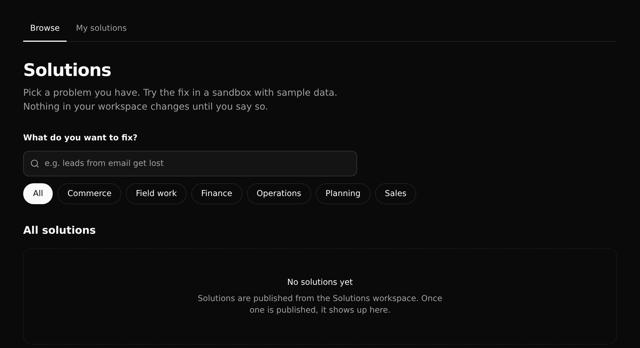 The Solutions page