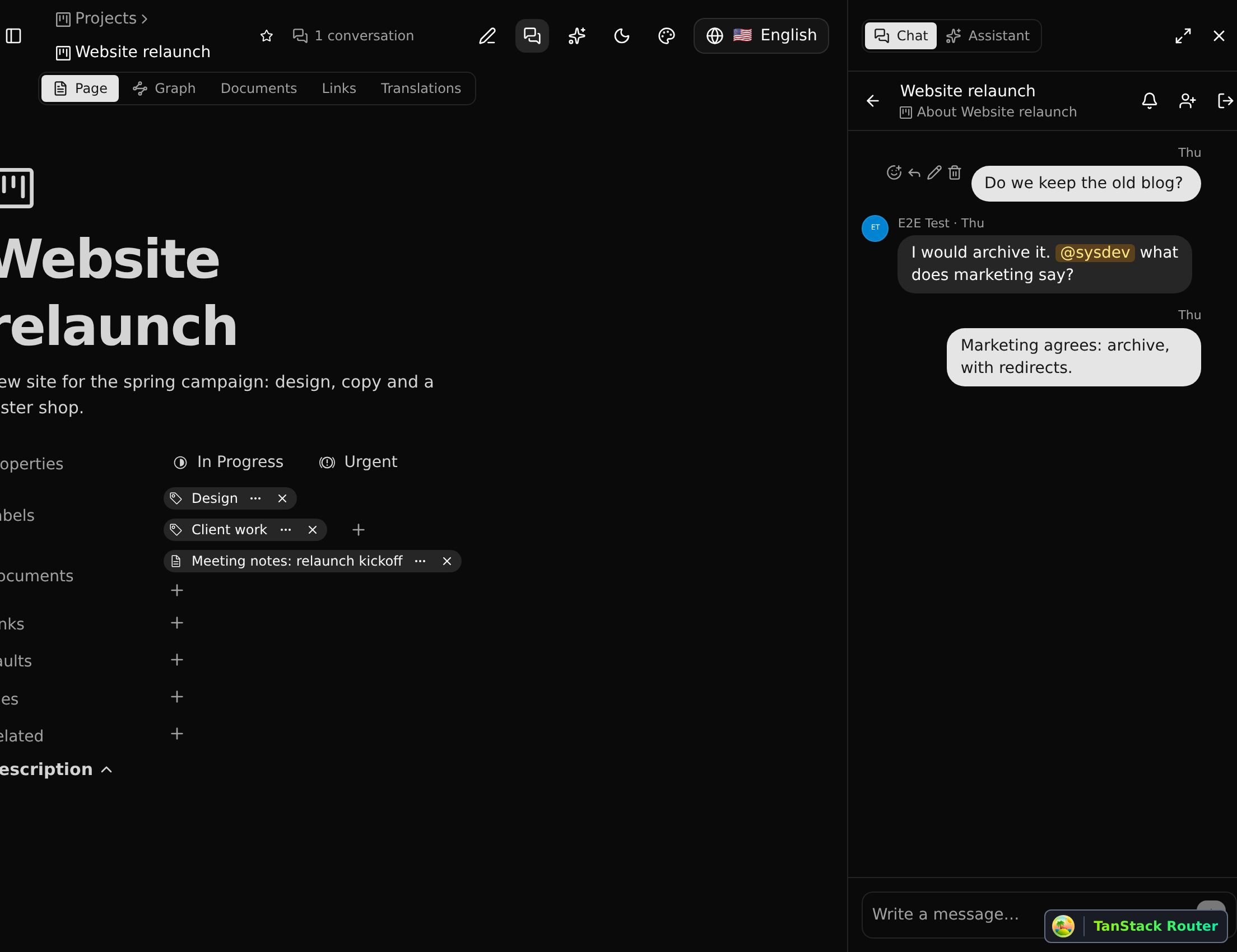 The chat dock on a project