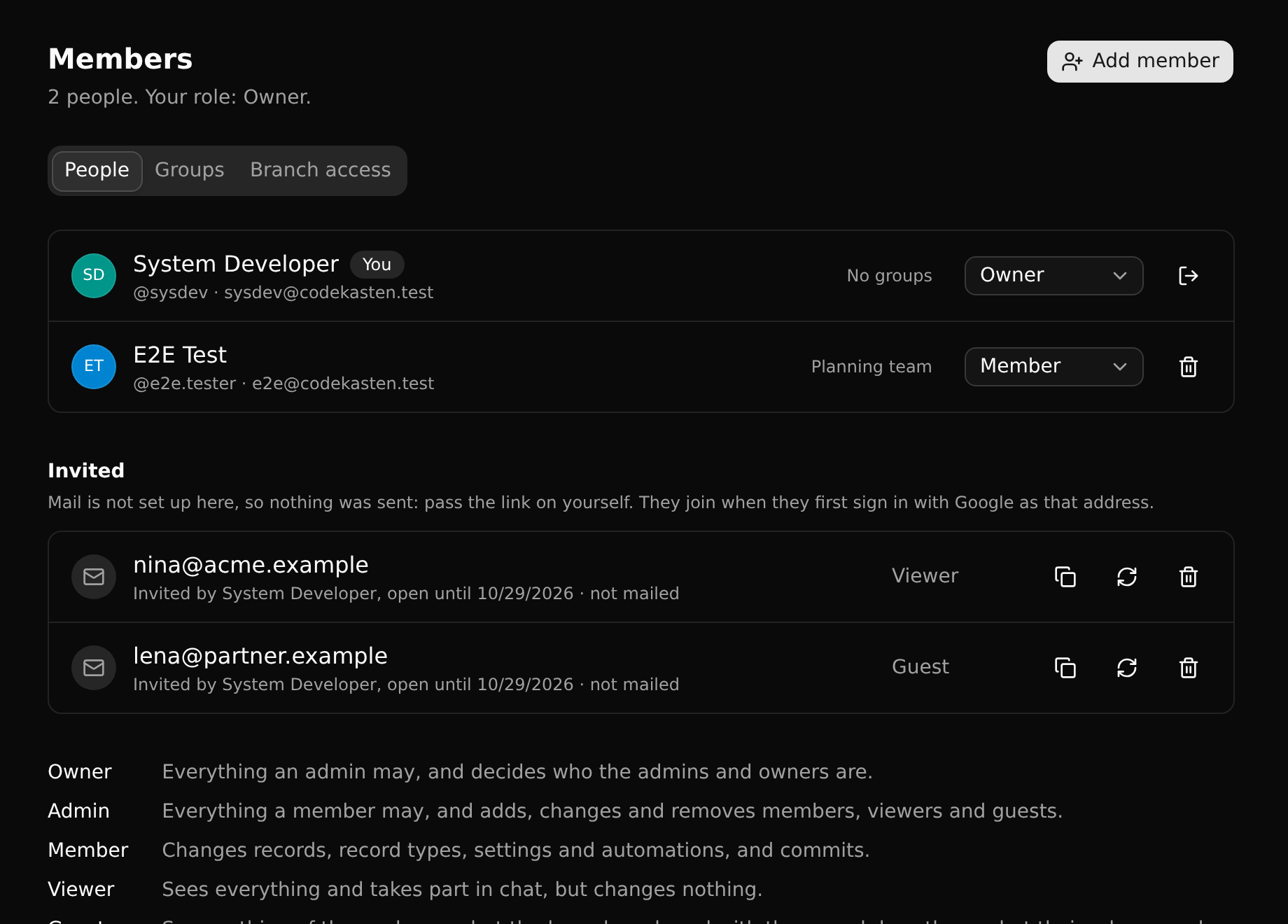 The members page