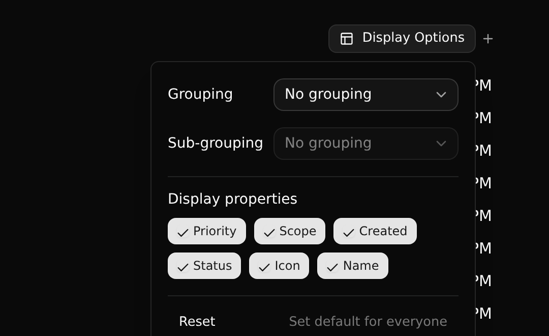 Display options
