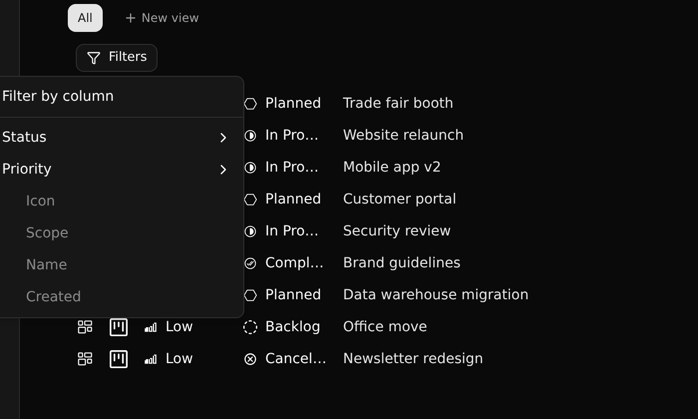 Choosing a column to filter by