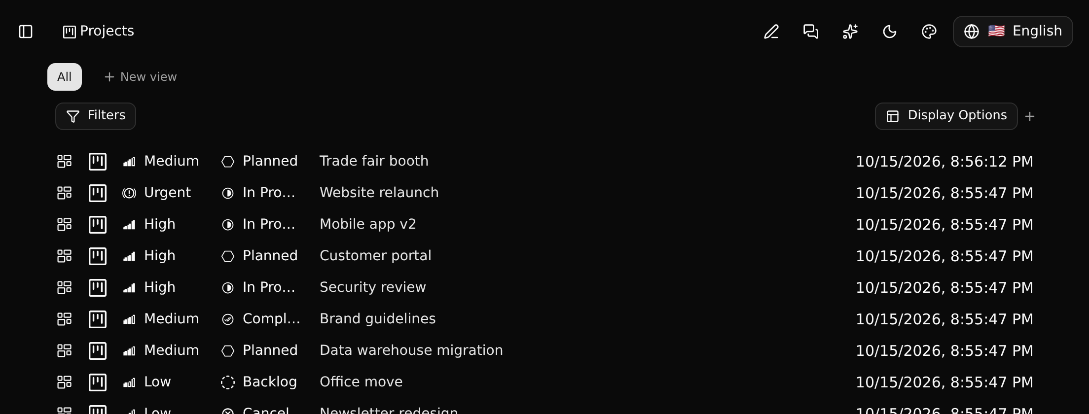 The list of projects