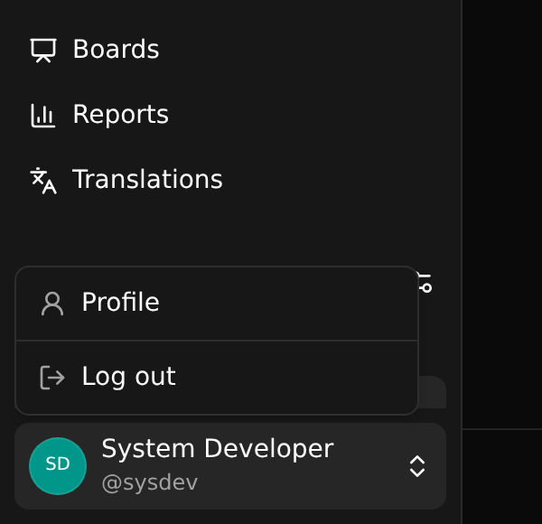 The menu at the foot of the sidebar