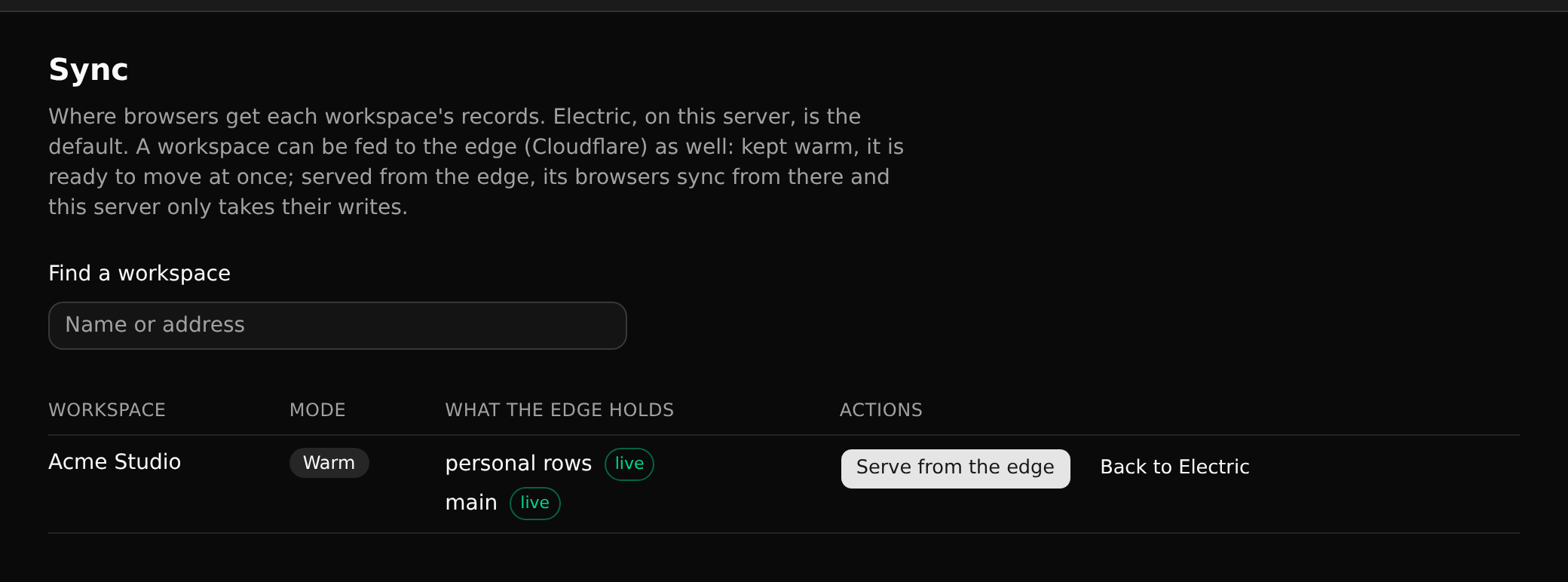 The Sync page