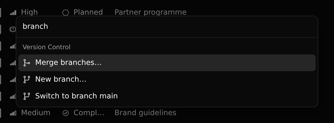 Versioning commands in the palette
